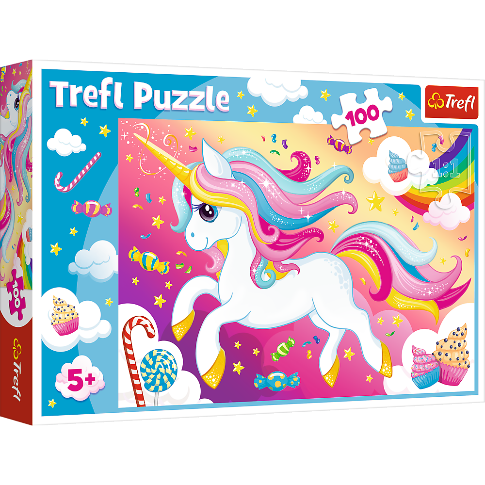 Puzzle 100 dílků - Krásný jednorožec, LEAN Toys — Celkový pohled