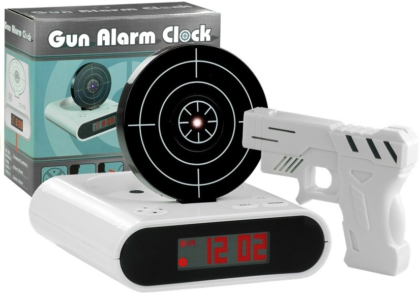 Budík LEAN Toys s laserovou pistolí, 14,5 x 14 x 4,5 cm, pro děti od 3 let — Celkový pohled