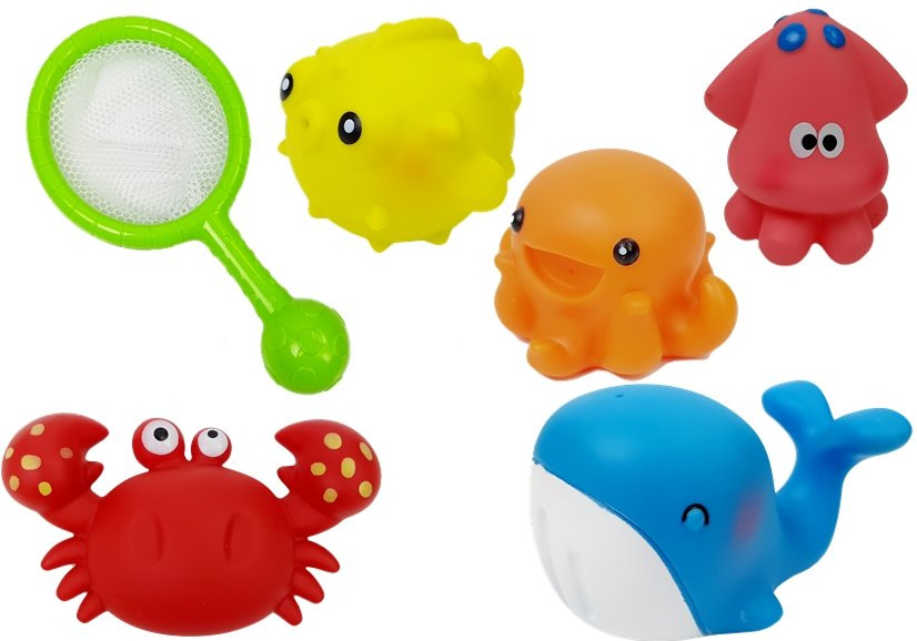 Sada koupelových hraček LEAN Toys Vodní zvířátka sít delfín krab — Detail