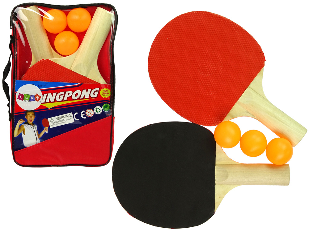 Drevené pálky na stolný tenis LEAN Toys sada so 3 guľôčkami a príslušenstvom pre deti od 6 rokov