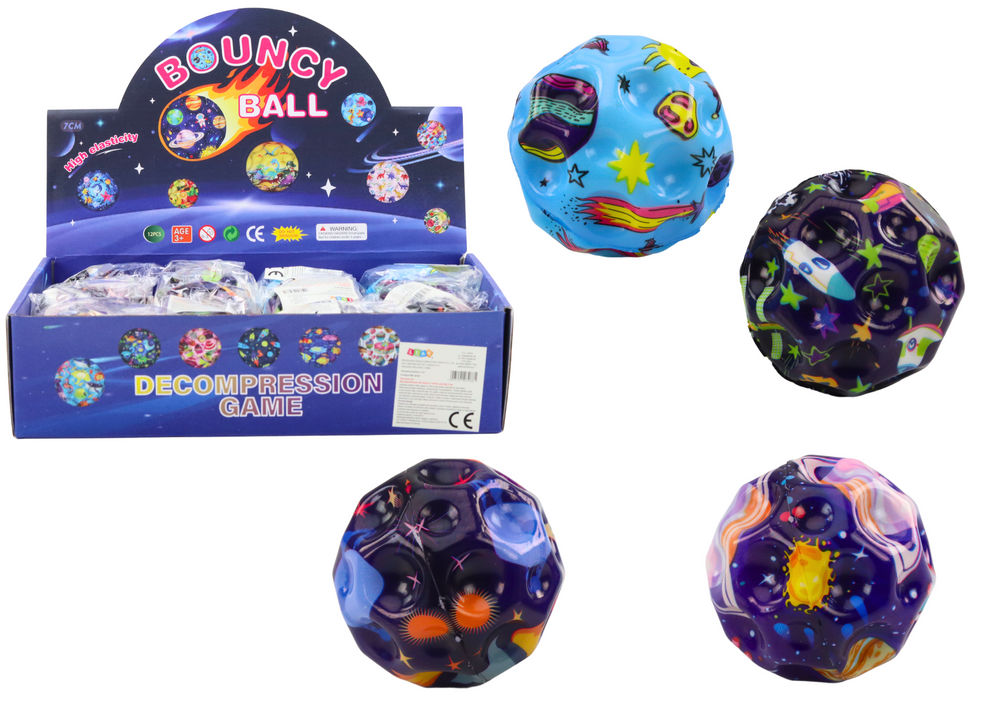 Míček s prohlubňami Vesmír LEAN Toys 7 cm pre odrážanie a hneťenie od 3 rokov