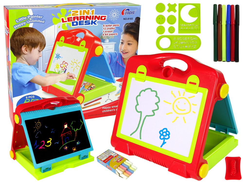 Skládacie dvojstranné tabule v taške 2v1 LEAN Toys na kriedu a fixky pre deti od 3 rokov