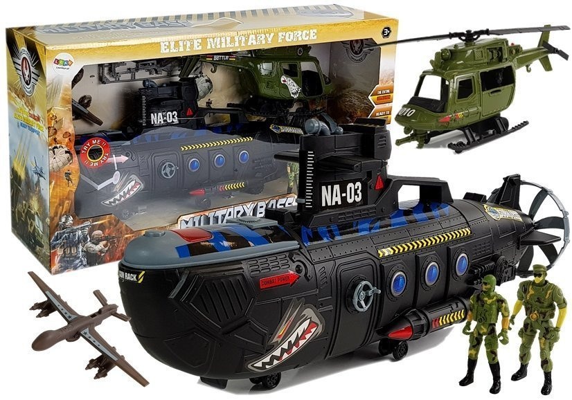 Vojenská ponorka 54 cm s vrtulníkem a zvuky od LEAN Toys pro děti od 3 let — Celkový pohled