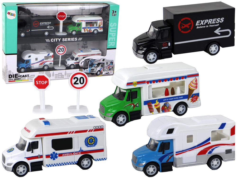Karavan Ambulance Zmrzlinářství Tahač s Frikčním Pohonem 1:87 A