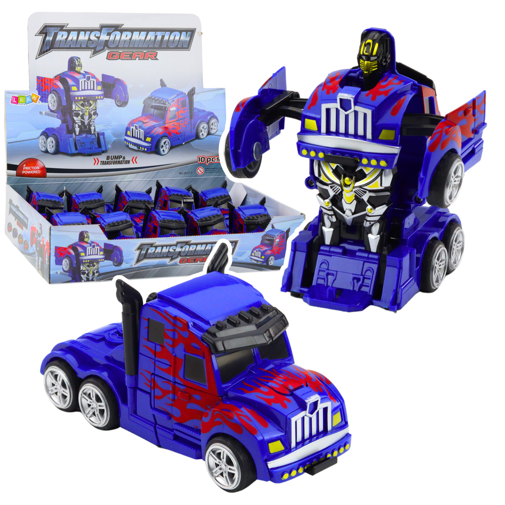 Nákladné auto Auto Robot 2 v 1 s pohonom, červené vzory, modré