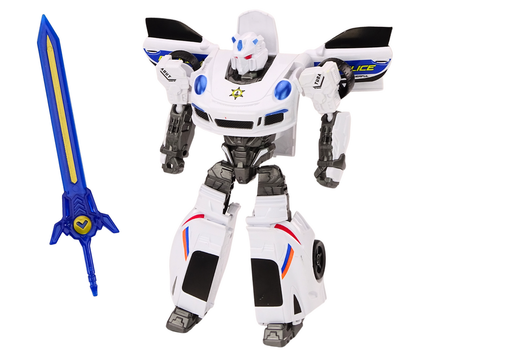 Auto-Robot 2v1 LEAN Toys Bílá, transformace z auta na robota, pro děti od 3 let — V provozu