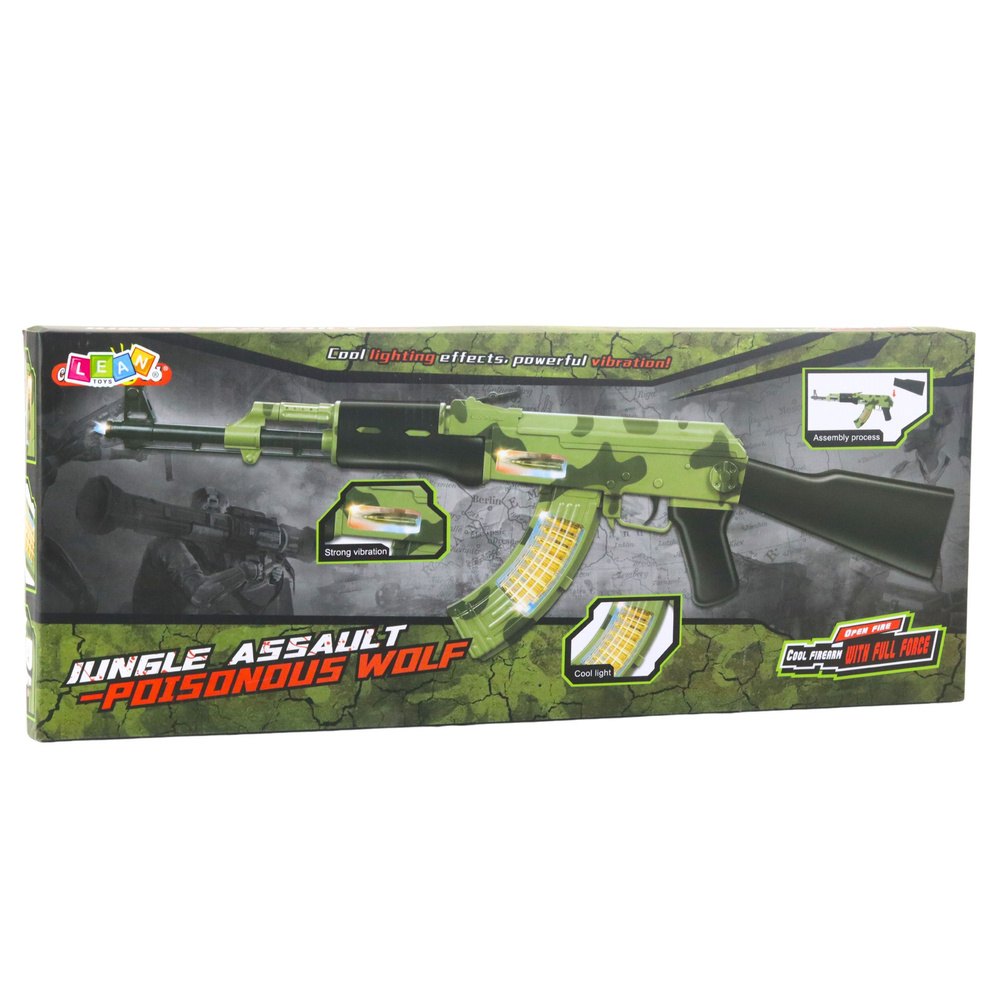 Vojenská puška LEAN Toys s maskáčovou barvou, světlem a vibracemi 70 cm — V provozu