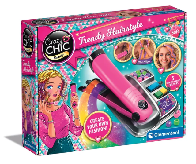 Sada pro kreativní barvení vlasů Crazy Chic – dětská salonní zábava s prostownicí a korálky LEAN Toys — Celkový pohled