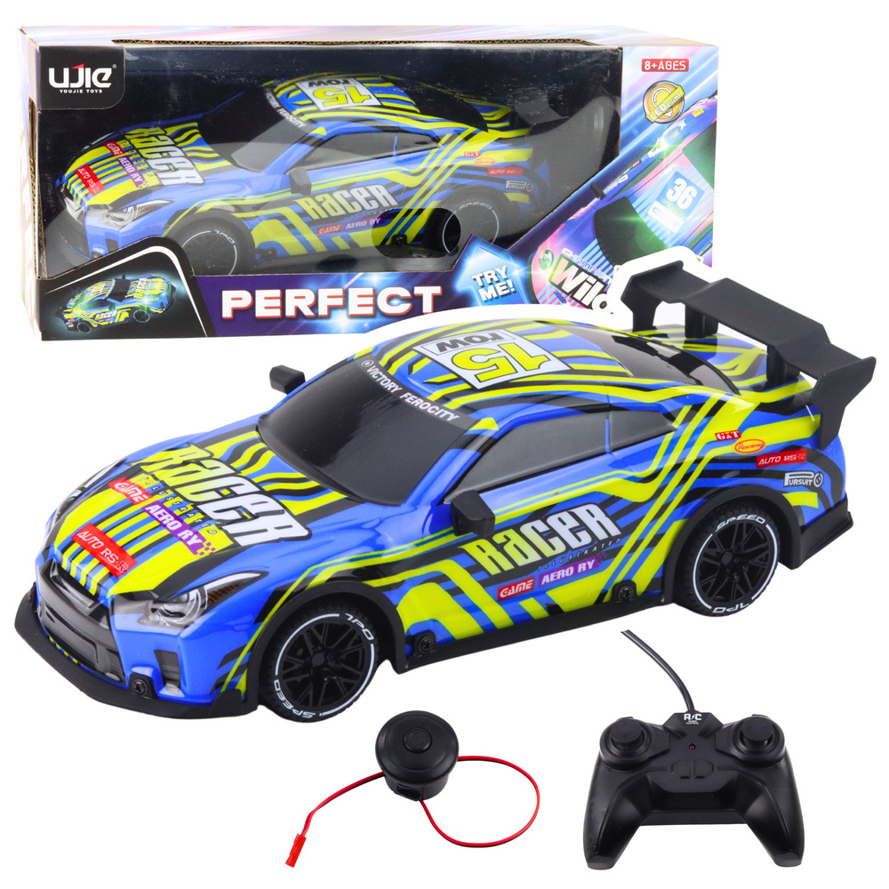 Závodní RC Auto Modro-Žluté s Pilotem pro Děti 8+ — Celkový pohled