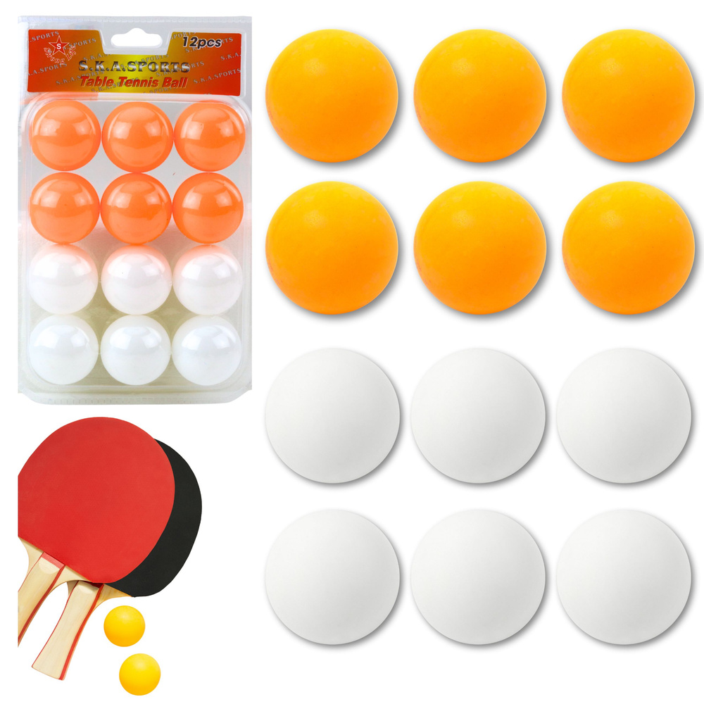Pingpongové míčky LEAN Toys, 12 ks, bílé a oranžové, 3+ let — Celkový pohled