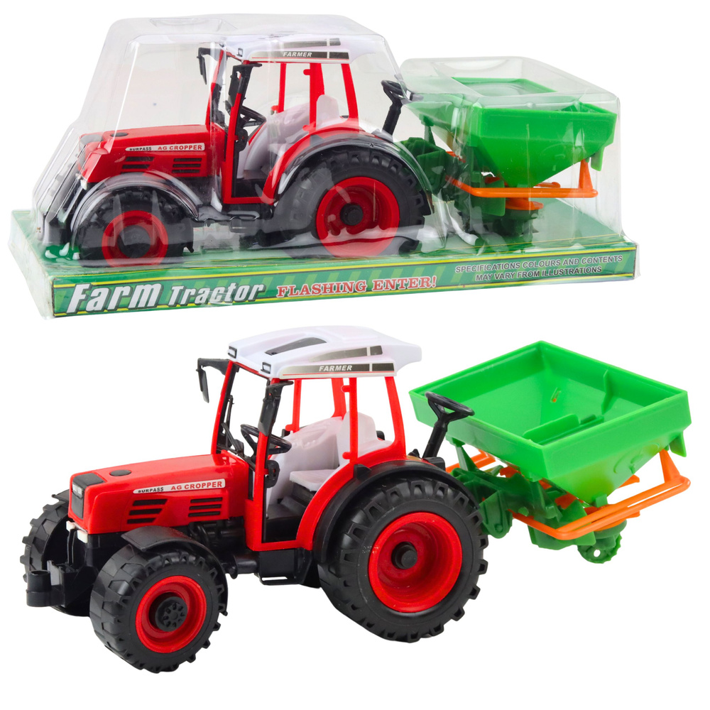 Traktor LEAN Toys s otevíratelným siewníkem pro děti od 3 let — Celkový pohled