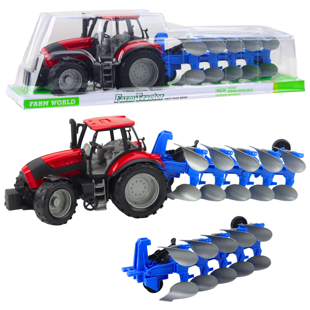 Traktor LEAN Toys s pluhem a zadním pohonem pro děti od 3 let — Celkový pohled