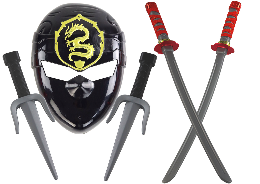 Sada Ninja Warriors: Maska, Meče a Dýky s Červenými Dekoracemi