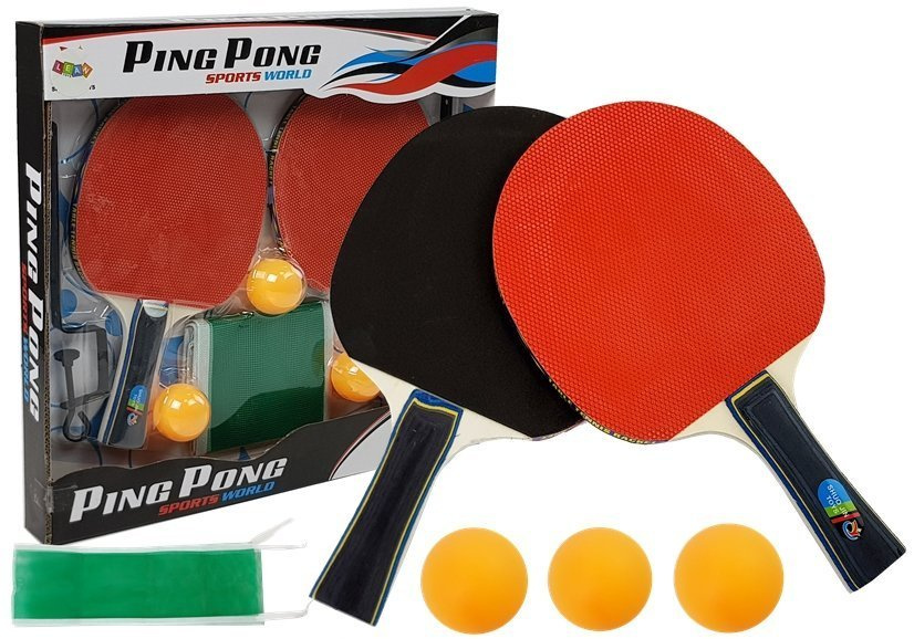 Stolní tenisová sada LEAN Toys, 2 rakety, síť a míčky, pro děti od 3 let — Celkový pohled