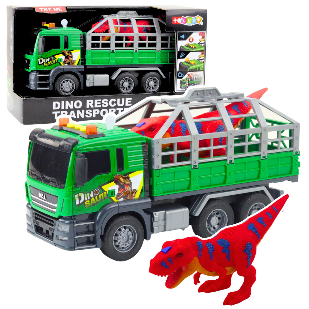 Zelený transportér dinozaurů s figurkami 1:10 - světla a zvuky — Celkový pohled