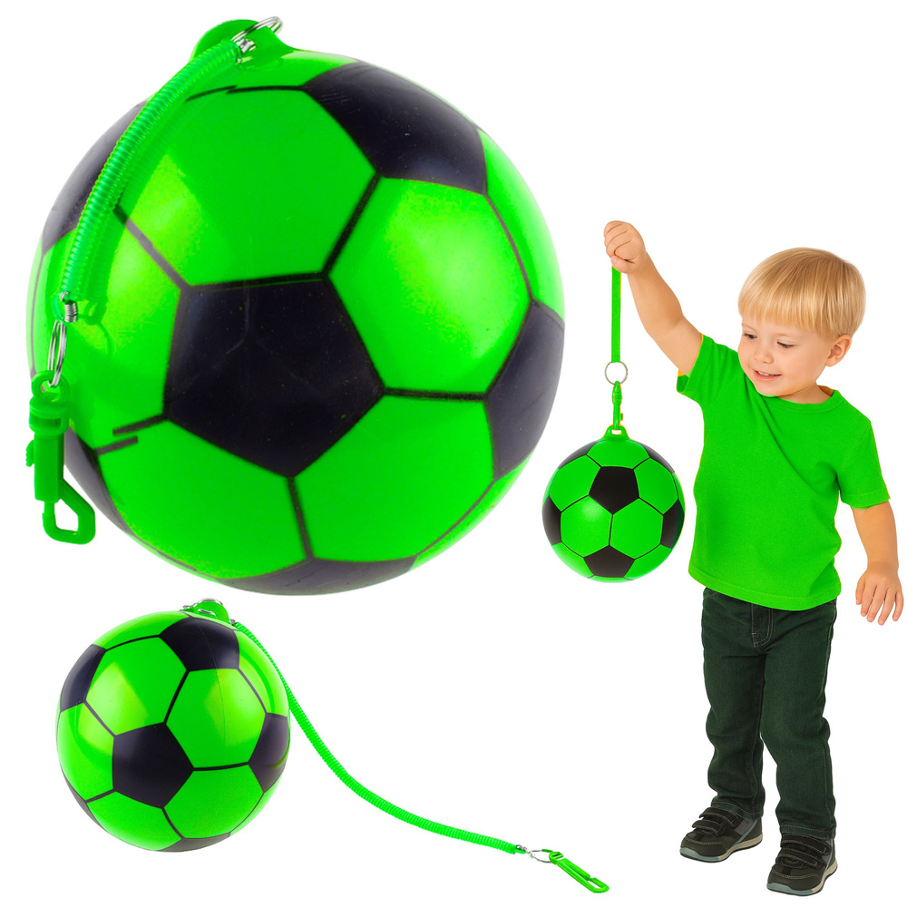 Gumový míč LEAN Toys 22 cm s fotbalovým motivem a úchytem — Celkový pohled