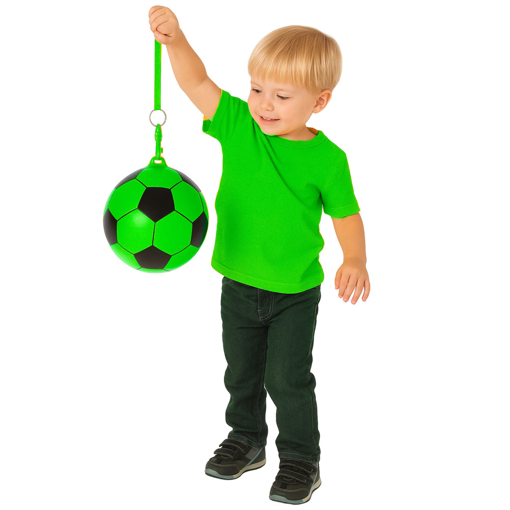 Gumový míč LEAN Toys 22 cm s fotbalovým motivem a úchytem — Detail