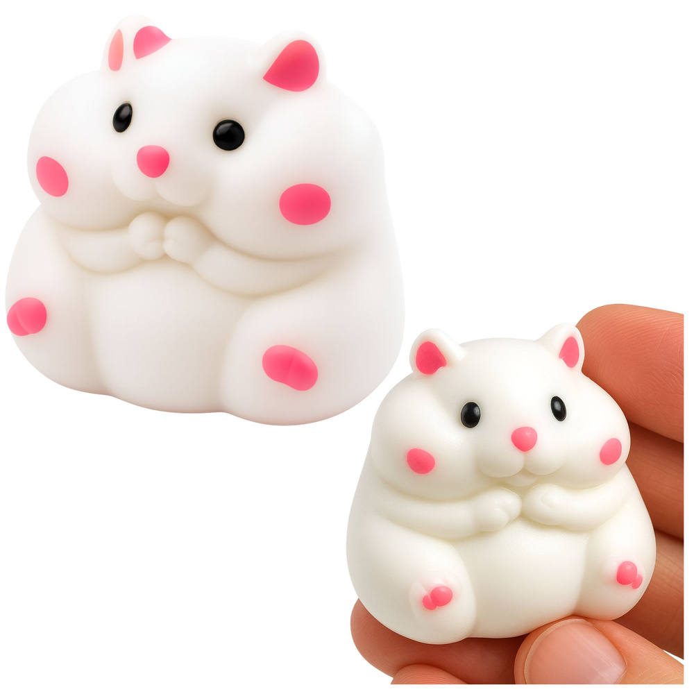Gniotek proti stresu - Bílý senzorický chomík 5 cm — Celkový pohled