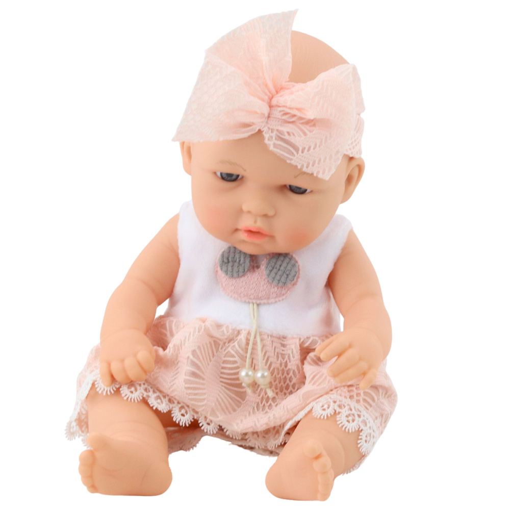 Panenka miminko LEAN Toys v růžových šatičkách s pohyblivými končetinami 30 cm — Detail