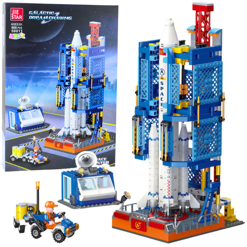 Stavebnice raketa a platforma LEAN Toys 668 dílů — Celkový pohled
