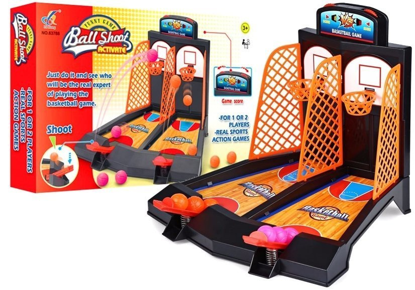 Mini Basketbalová Zručnostní Hra - Černý Set s Katapultem a Bodovacím Knoflíkem