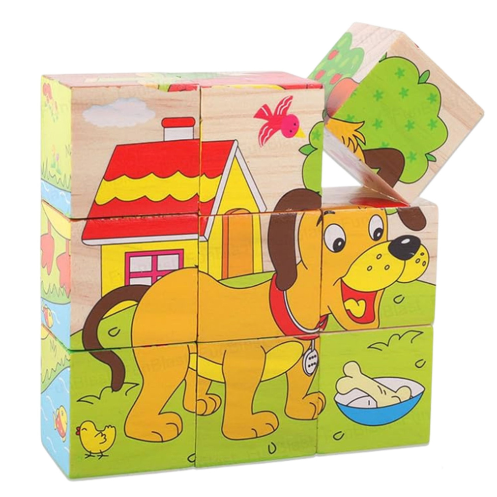 Dřevěná Edukační Puzzle Skládačka Farma Zvířata - 6 Obrázků — Detail