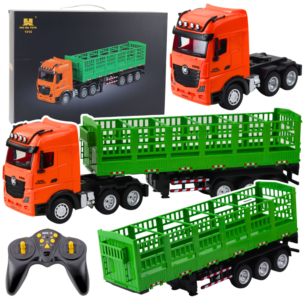 RC oranžový náklaďák s přívěsem