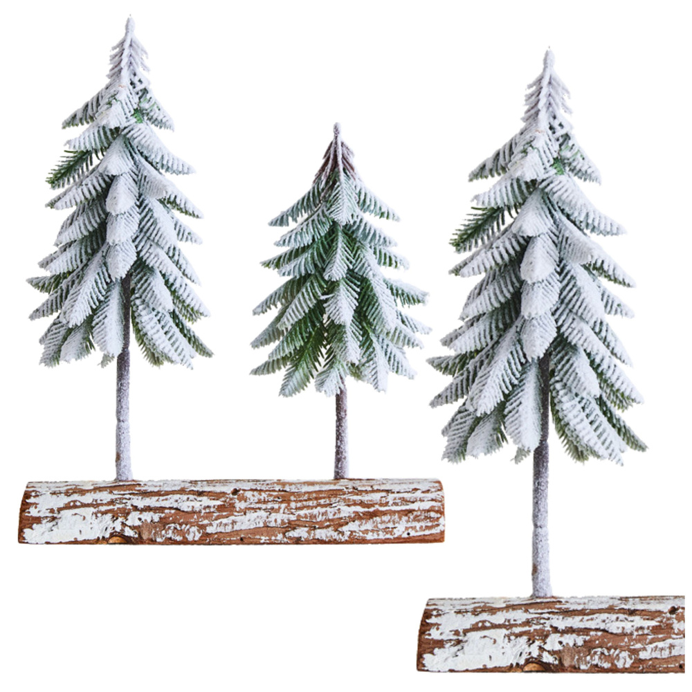 Vianočné dekorácie: Zasnežené stromčeky na prírodnom podklade 34 x 28 cm