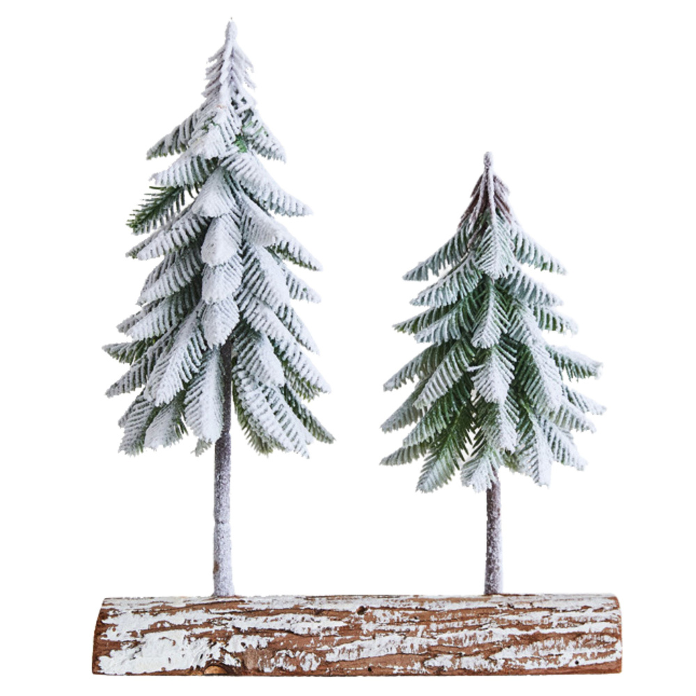 Vánoční dekorace LEAN zasněžené stromky na přírodní základně 34x28 cm — V provozu