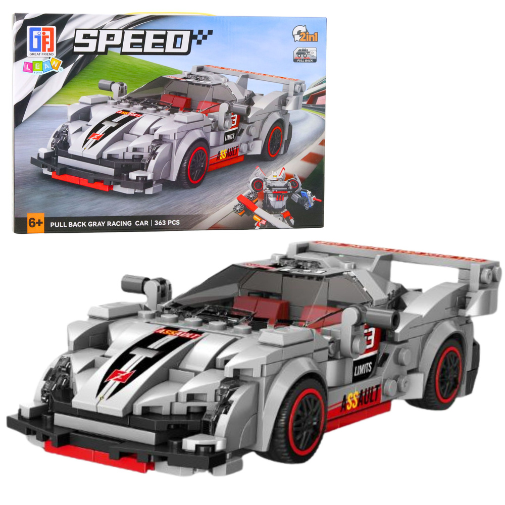 Konstrukční stavebnice LEAN Toys - Sportovní auto & robot, 363 dílků, pro děti od 3 let — Celkový pohled