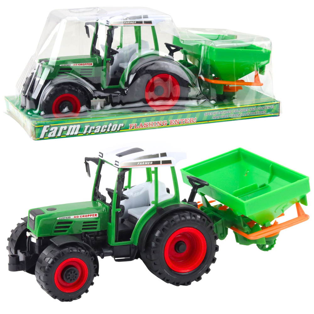 Traktor LEAN Toys s realistickým sejkačem, červeno-zelený, pro děti od 3 let — Celkový pohled