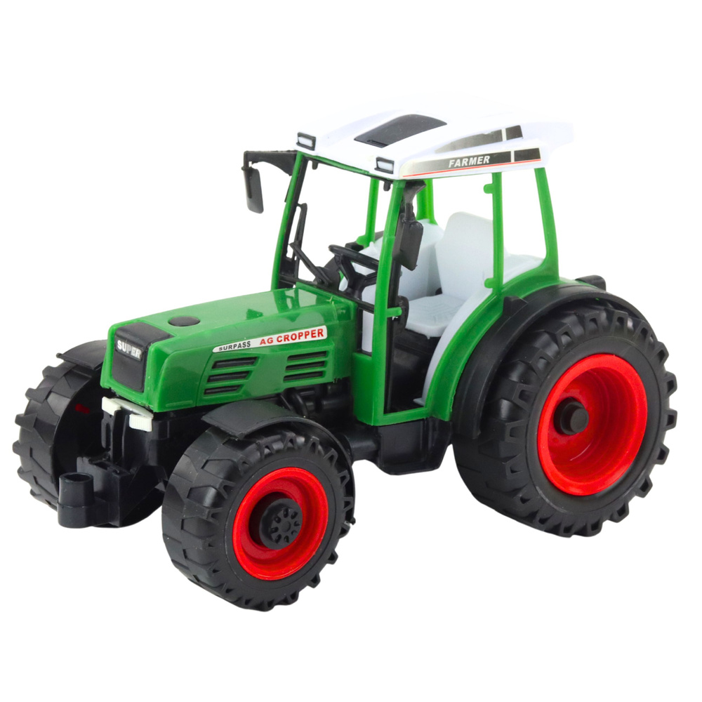 Traktor LEAN Toys s realistickým sejkačem, červeno-zelený, pro děti od 3 let — V provozu