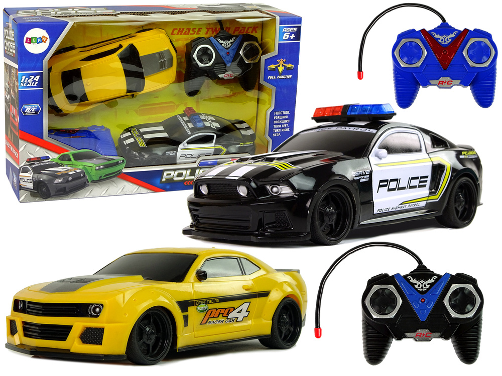 Rychlá Akční Sada: R/C Policejní Pronásledování - Žluté Sportovní Auto s Ovladači