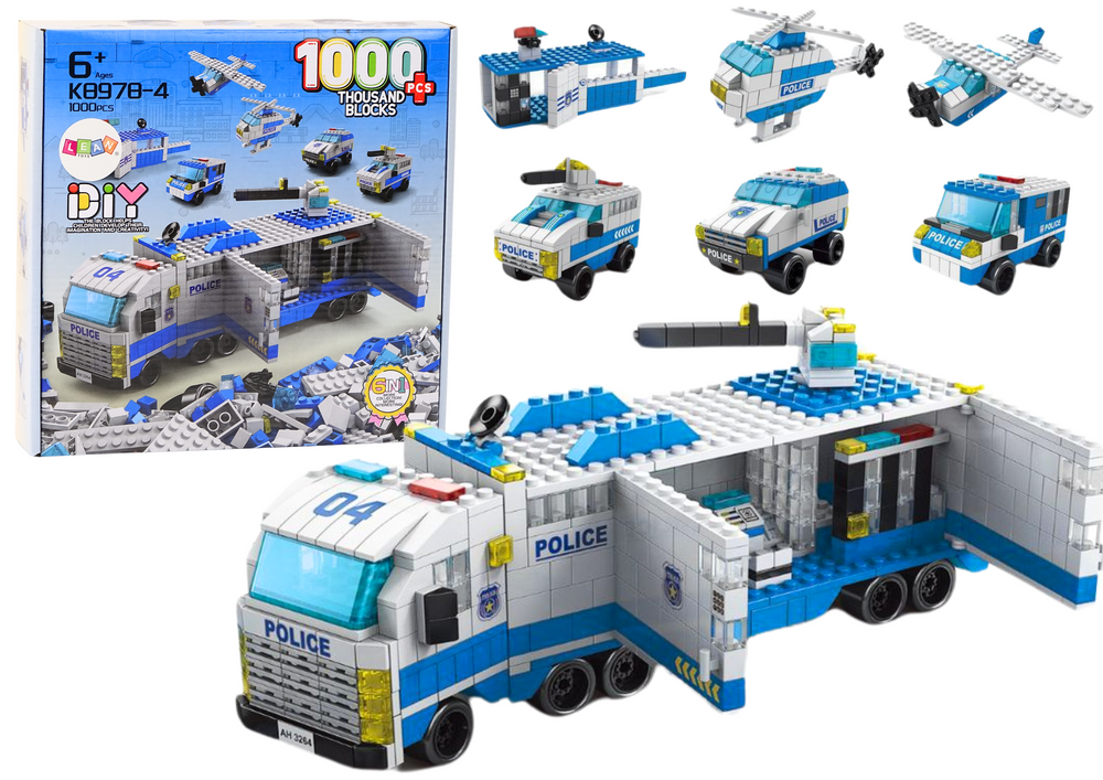 Stavebnice Policie 6v1: Nákladní Vůz & Vozidla 1000ks