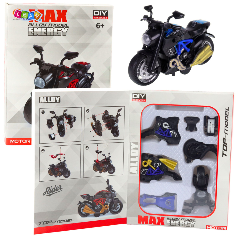 Stavebnicový model motocykla v mierke 1:14, modrý – DIY stavebnicová sada pre deti