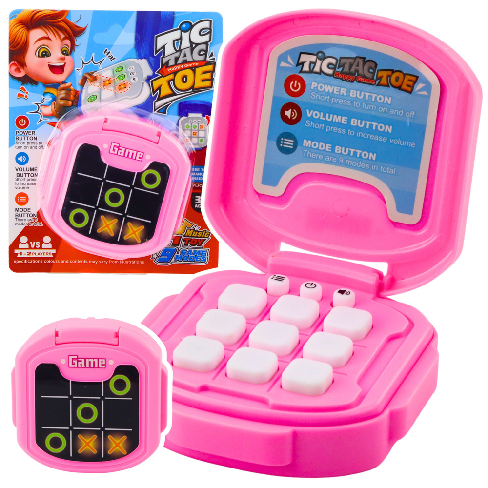 Elektronická hra Tic Tac Toe v ružovej farbe pre deti s 9 hernými režimami