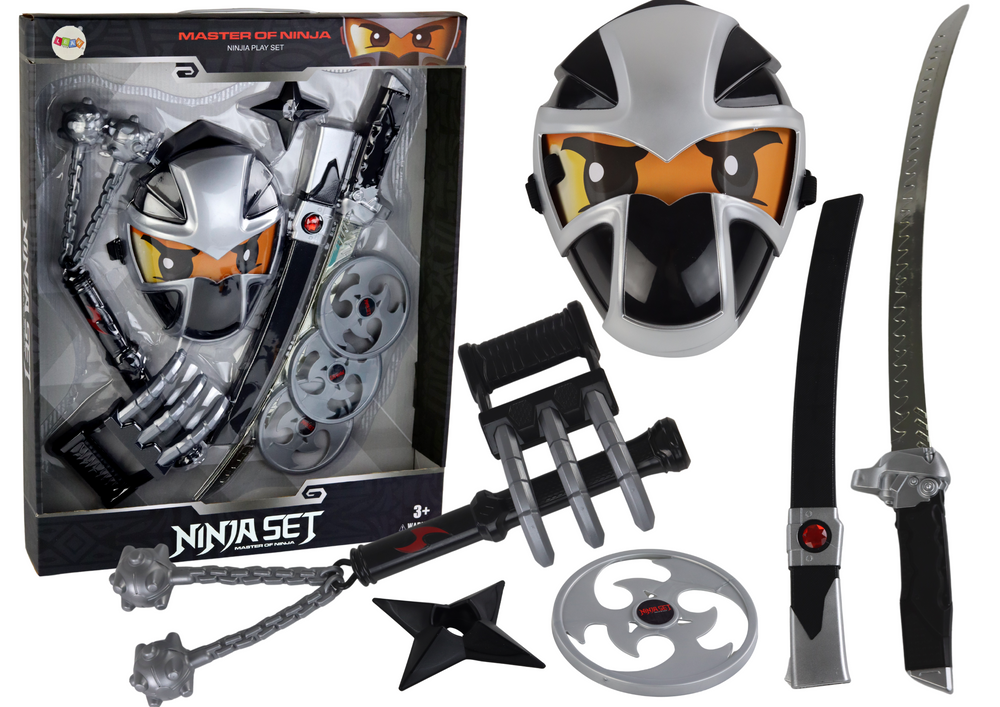 Ninja Válečník Sada: Meč, Maska, Shuriken, Disky, Pazury, Kištěń