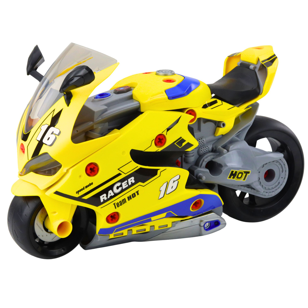 Dětský interaktivní motocykl 2v1 s efekty světla, zvuku a dýmu - Žlutý, 43 cm — Detail