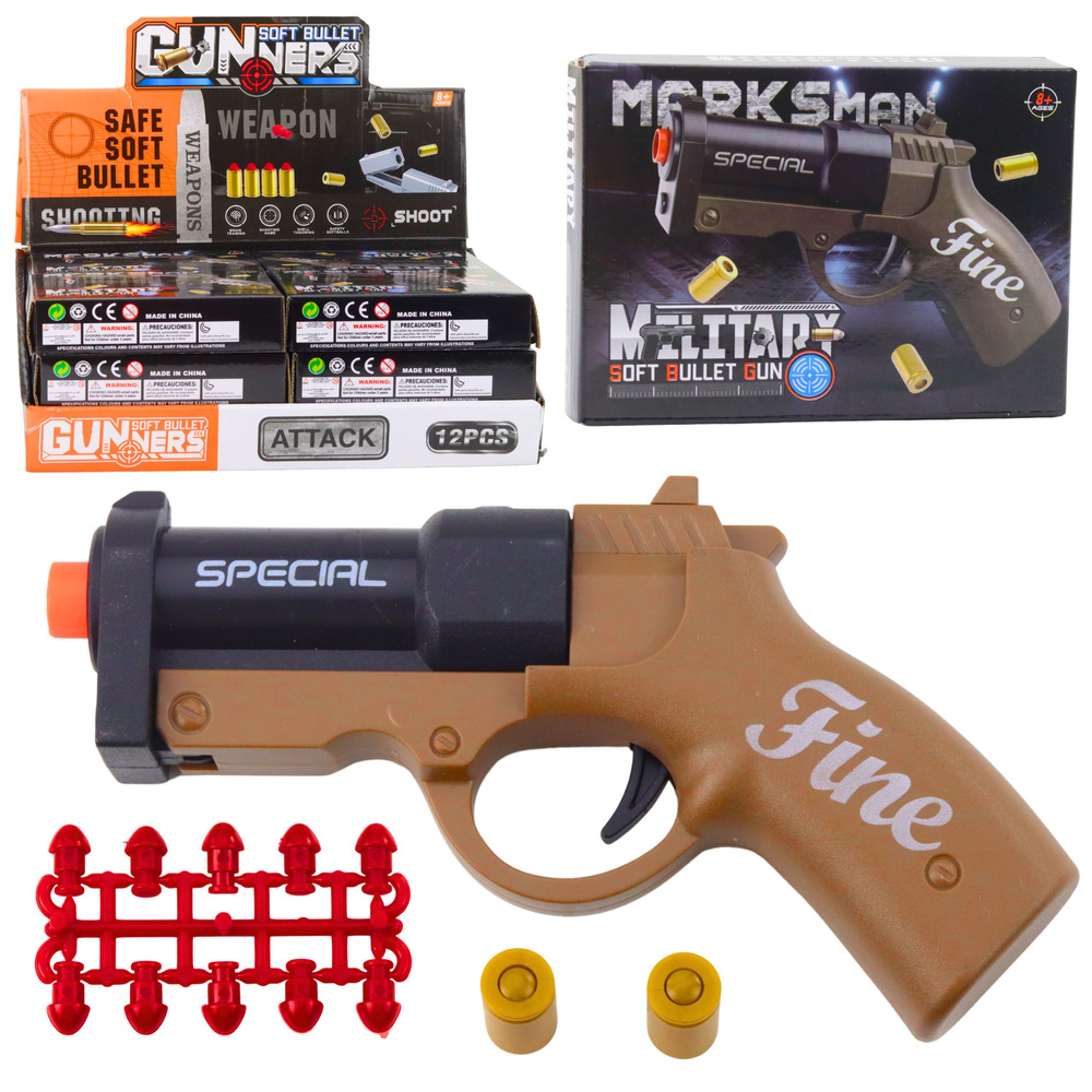 MARKSMAN FINE Detská minipistola s plastovými nábojmi a nábojnicami, 13,5 cm