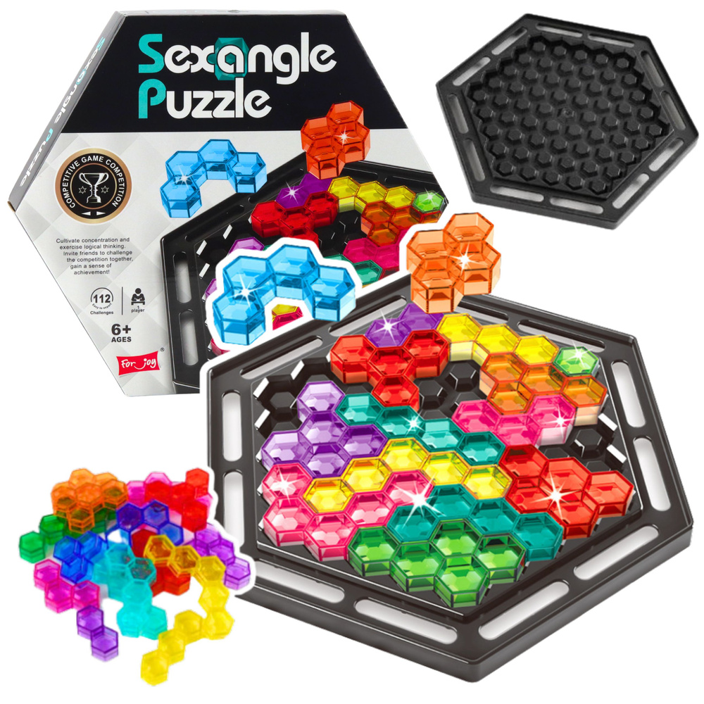 Sexangle Tetris Puzzle – 16 barevných kostek, 112 úkolů pro rozvoj logiky a kreativity (LEAN Toys) — Celkový pohled na hru