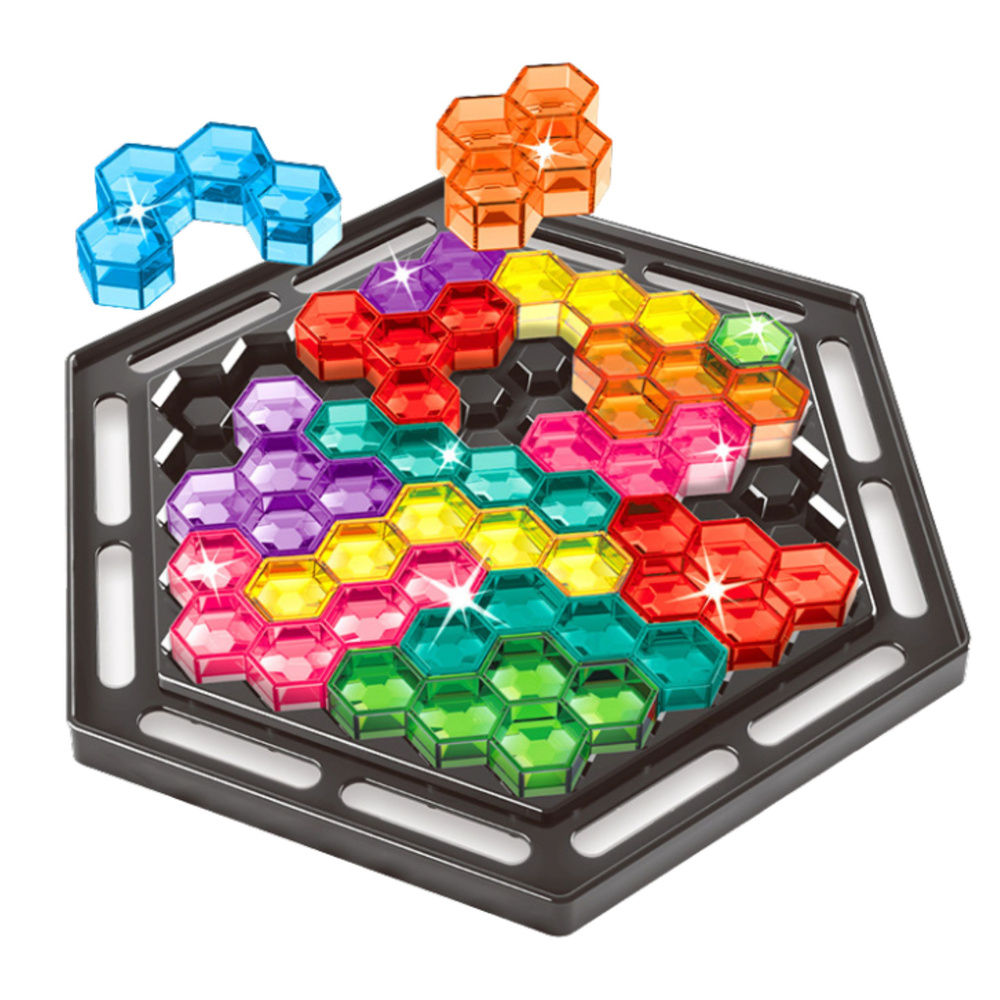 Sexangle Tetris Puzzle – 16 barevných kostek, 112 úkolů pro rozvoj logiky a kreativity (LEAN Toys) — Detail kostek