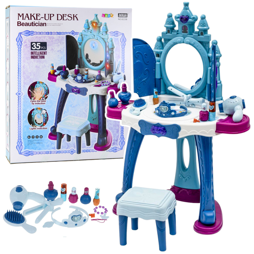 Toaletka LEAN Toys se zrcadlem a světelnými efekty, 57 cm vysoká, pro děti od 3 let — Celkový pohled