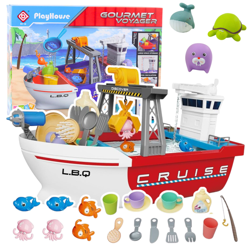 Interaktivní rybářská loď LEAN Toys s oběhem vody pro děti od 3 let — Celkový pohled