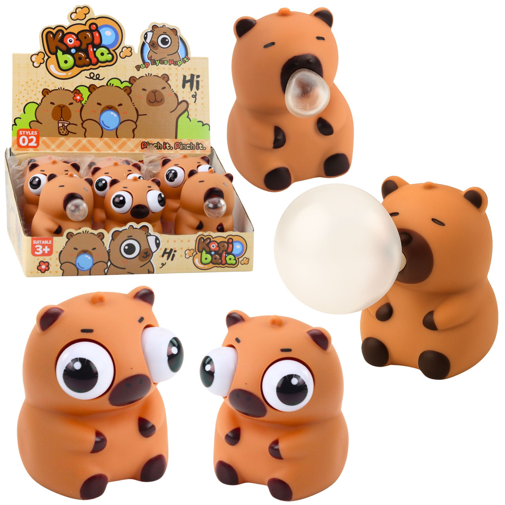 Antistresová hračka LEAN Toys - Kapibara s vyskakujícími očima 8 cm, hnědá — Celkový pohled