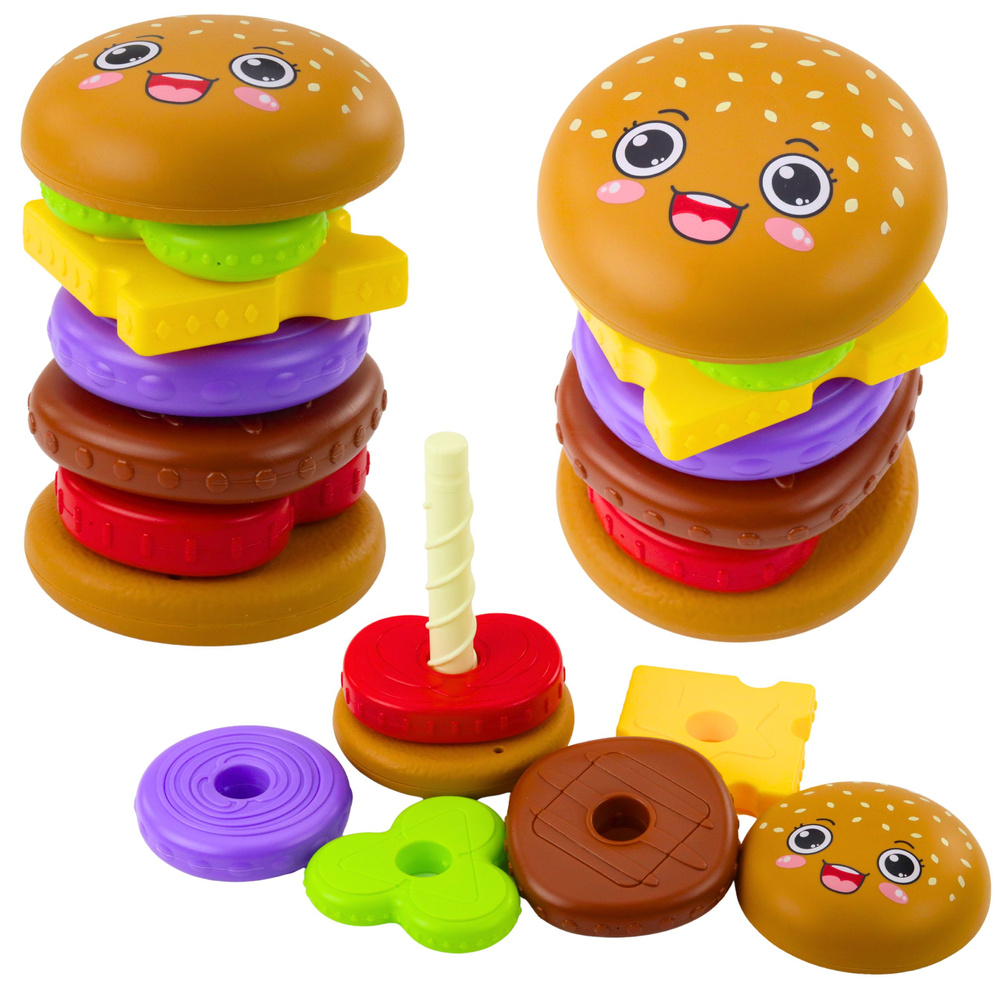 Farebná skladačka „Hamburger“ pre deti – kreatívna hračka, 7 ks