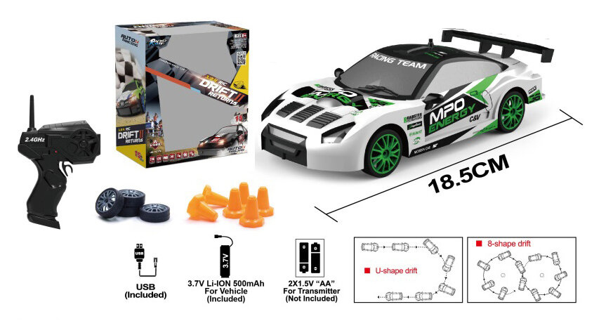 Bílo-Zelené RC Sportovní Auto s Vyměnitelnými Kolami