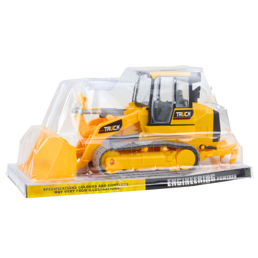Buldozer LEAN Toys s pohyblivou lžící pro děti od 3 let — V provozu