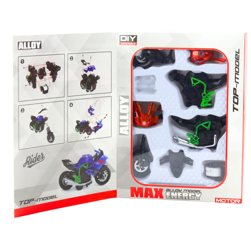 DIY Kovový Model Motocyklu 1:14 - Oranžovo-Zelený — V provozu