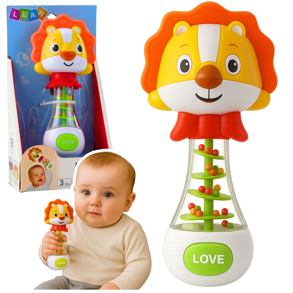 Grzechotka LEAN Toys s barevnými kuličkami pro děti od 3 měsíců, rozměry 12 x 7 x 22 cm — Celkový pohled