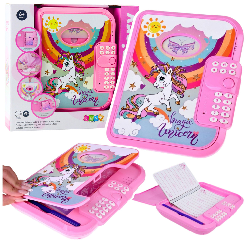 Interaktivní Deník Jednorožec Růžový LEAN Toys s Kódem a Hravými Funkcemi pro Dívky od 3 let — Celkový pohled